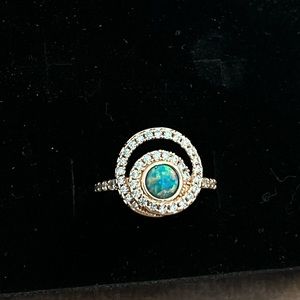 Size 6 Ring Bomb Party Lab Grown Teal Fire Opal on Rose Gold Plating